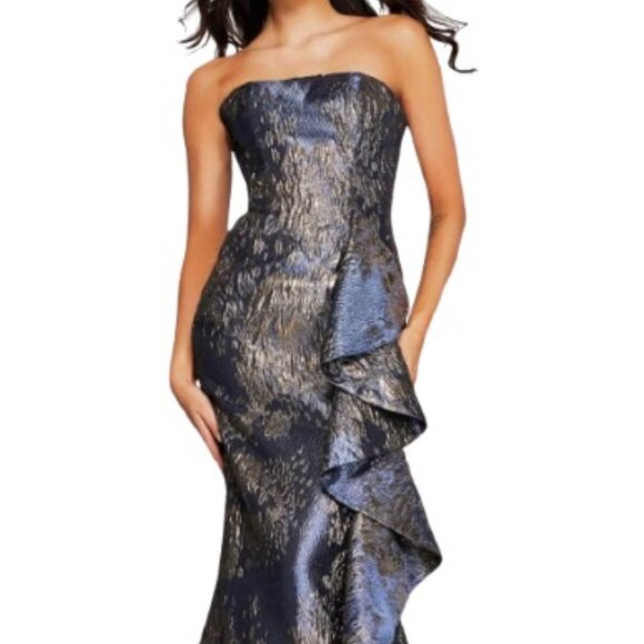 Jovani Dresses & Skirts - NWT Jovani 42028 Metallic Jacquard Formal Gown Gunmetal Gold Size 8